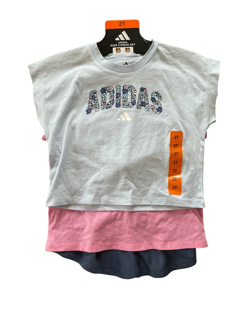adidas Pink Short Sleeve Tee with Navy Logo - Kids